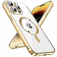 Magnetic for iPhone 14 Pro Case with Onepiece Lens Protection [Perfect Match for MagSafe] [with Top Class Screen Protector x1] Slim Luxury for Women Girls Men 6.1inch - Gold