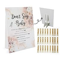 Floral Don't Say Baby Game （1 Sign And 50 Mini Natural Clothespins） Don't Say Baby Baby Shower Game, Baby Shower Decorations, Baby Shower Games Gender Neutral, Boho Baby Shower Game (DS11)