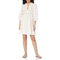 Calvin Klein Women's Puff Sleeve with Side Pleated Ruffle Dress