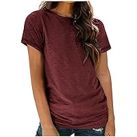 Womens Short Sleeve Round Neck T-Shirts Cotton Tunic Tops Summer Fashion Basic Tee Tops Solid Color Top Ladies Comfy Baggy Tshirts Athletic Gym Tee Top Plain Shirts Casual Blouses S-XXL