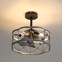 Ceiling Fans with Lamps,Retro Ceiling Fan with Light Quiet Vintage Style Ceiing Fan with Lamps Motor Suitable for Winter Summer Industrial Caged Ceiling Fan with Lighting for Bedroom/White