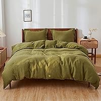 Simple&Opulence 100% Linen Duvet Cover Set(Olive Green,King) + 100% Microfiber Down Alternative Comforter(White,King)