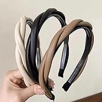 3PCS Faux Leather Headband Skinny Headbands for Women's Hair,Braided Design Headband Non Slip Headbands for Thin Hair Styling Accessories Women Girls,Neutral color