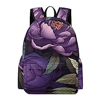 Purple Peony Floral Backpack Printed Laptop Backpack Casual Shoulder Bag Business Bags for Women Men