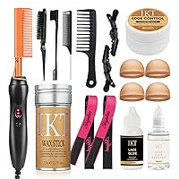 Hot Comb Set, Electric Hair Straightener Comb Curling Iron for Natural Black Hair Wigs Pressing Combs with Wig Glue Hair Wax Stick Set, Rat Tail Comb ＆Salon Clips