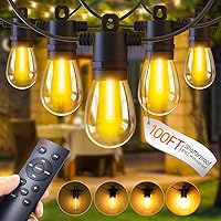 Remote Control Outdoor String Lights - 100FT Dimmable Waterproof Patio Lights with 32 Shatterproof LED Edison Bulbs, 3 Light Modes 2 Timer Function Outside Lighting for Garden Balcony Porch Backyard