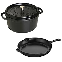 Staub Cast Iron 3-pc Cocotte and Fry Pan Set-Matte Black, Made in France