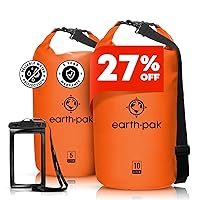 Earth Pak Waterproof Dry Bag - Roll Top Waterproof Backpack Sack Keeps Gear Dry for Kayaking & Fishing with Phone Case (Orange 10L & 20L)