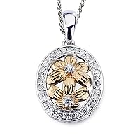 14k White and Yellow Gold Oval Flower Diamond Pendant with .18 Ct Diamonds H-I Color SI2-I1 Clarity