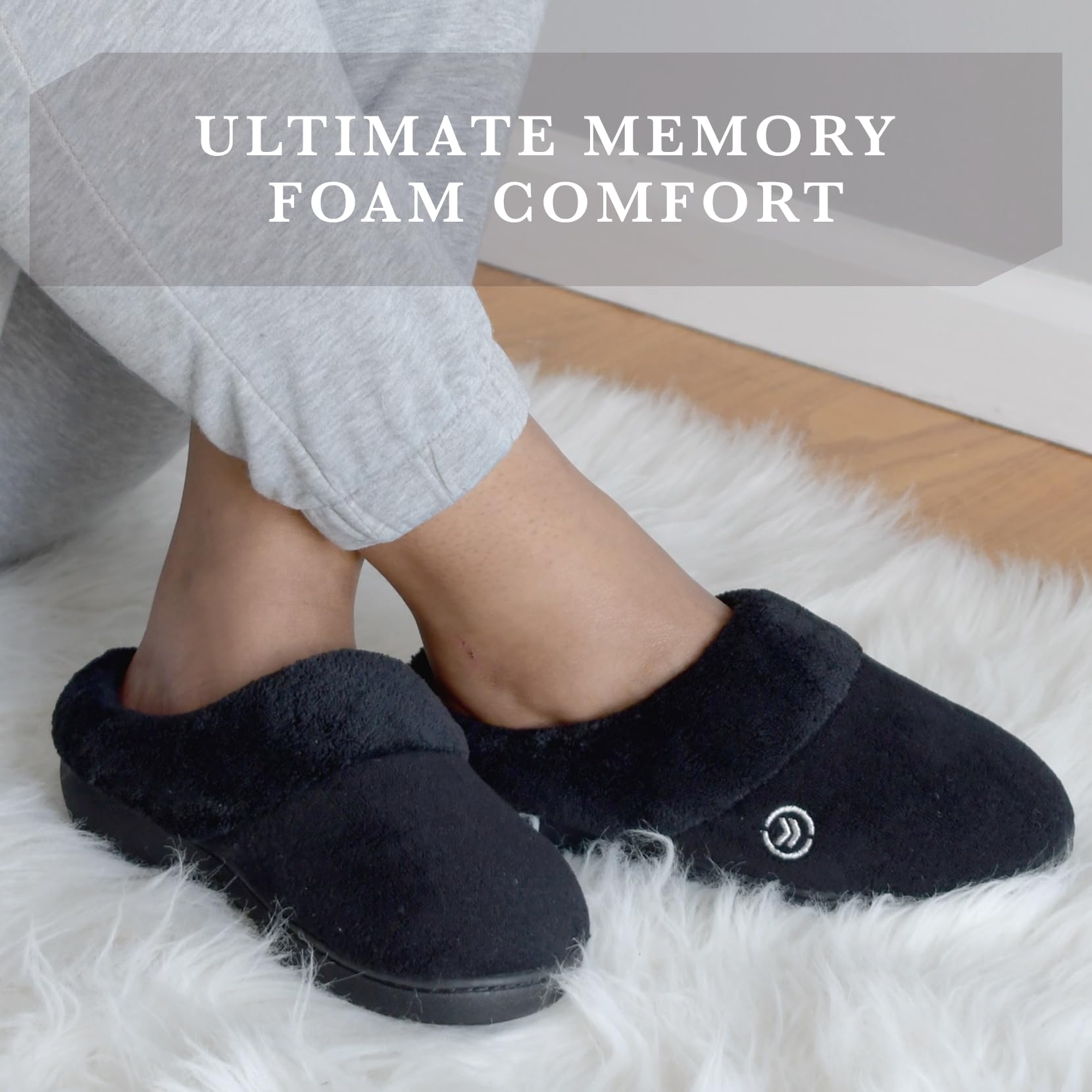 Isotoner Women’s Terry Clog Slippers: Arch Support, Anti-Slip Sole, Indoor/Outdoor, Plantar Fasciitis Relief, Fluffy Slippers, Comfortable Nursing Shoes, Non-Slip, Memory Foam