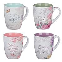 Christian Art Gifts Ceramic Coffee/Tea Mug Set for Women | Vintage Botanic Floral Inspirations Design Bible Verse Mug Set | Boxed Set/4 Coffee Cups