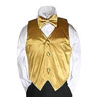23 Color 2pc Boys Formal Satin Vest and Bow Tie Sets from Baby to 7 Years (4T, Gold)