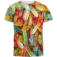 Old Glory Gummy Worms All Over Adult T-Shirt - X-Large White