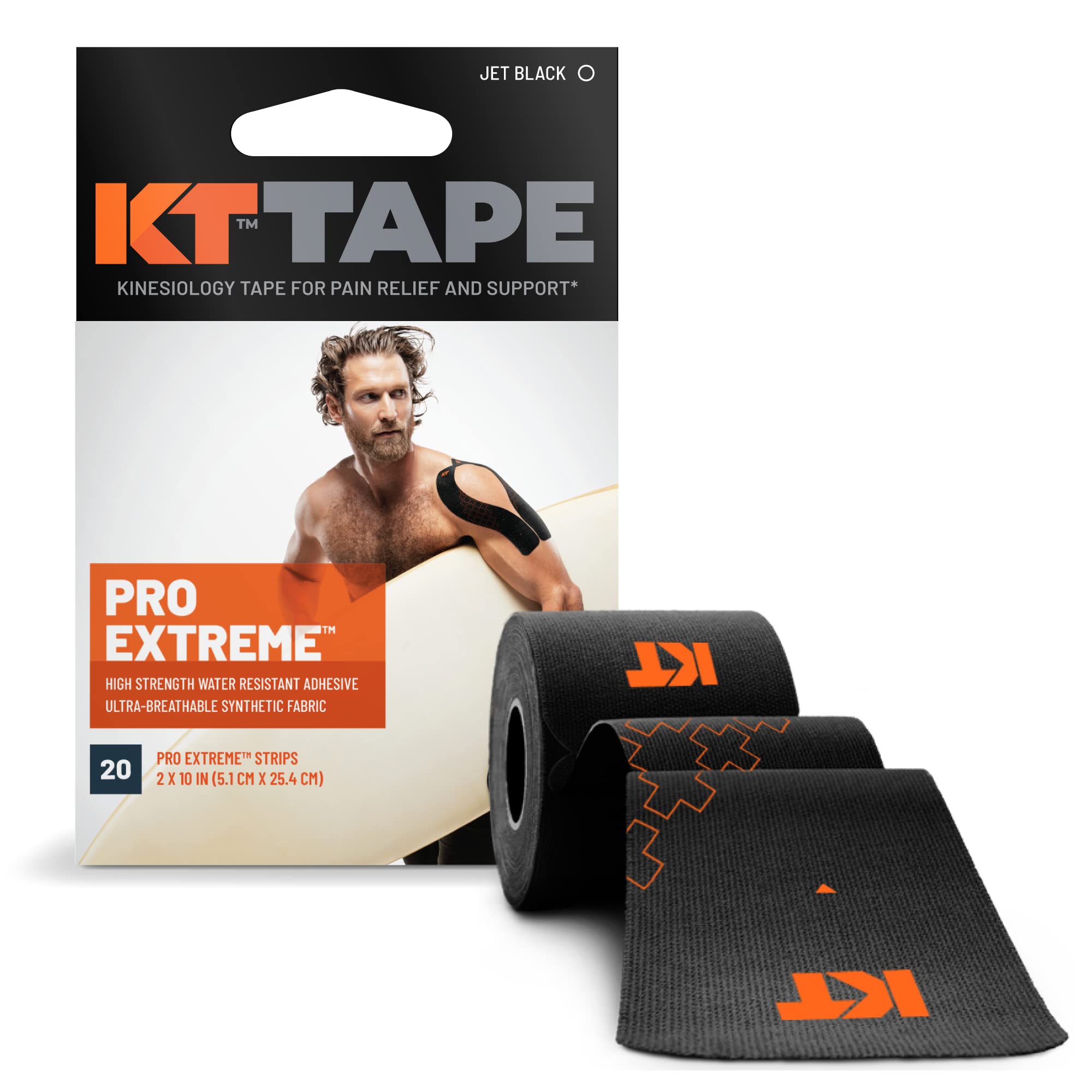 KT Tape, PRO Extreme Synthetic Kinesiology Athletic Tape, Tone Series, 20 Count, 10” Precut Strips, Espresso, 20 Precut Strips