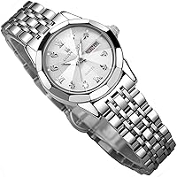 GUANHAO Women's Silver Diamond Small Dial Analog Quartz Date Wrist Watch Casual Waterproof Luminous Stainless Steel Watch Easy Read