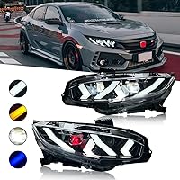 T T-ABC New Headlamp Compatible with 2016-2021 Honda Civic Headlights Sedan Hatchback Si Type R Touring Sport EX EX-L LX 10th Gen Accessories LED Sequential Custom Replacement (Lambo Red)