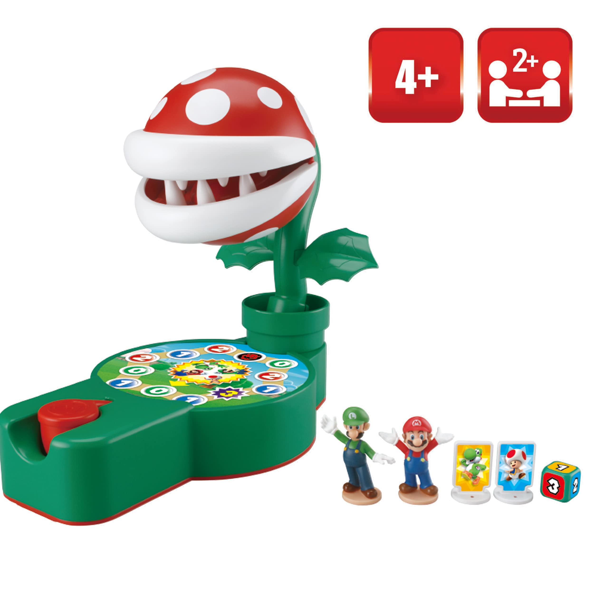 Epoch Games Super Mario Piranha Plant Escape!, Tabletop Action Game for Ages 4+ with 2 Collectible Super Mario Action Figures