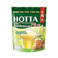 HOTTA Plus Instant Ginger Drink With Fiber 4,000 mg Caffeine Free Hot or Cold Tea Soothes Sore Throat No Sugar Low Calories Real Asian Ginger, 10 Sachets