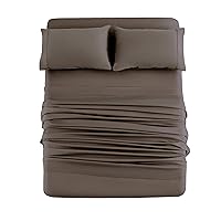 Mohap Bed Sheet Set 4 Pieces Double Brushed Microfiber 1800 - Breathable Cooling Luxury Soft Bedding - Full Coffee