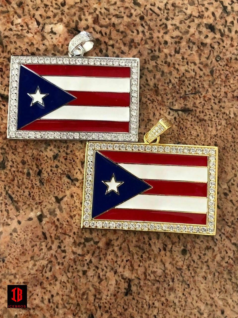 ICEBROS 925 Silver Puerto Rico Enamel Flag Pendant 2
