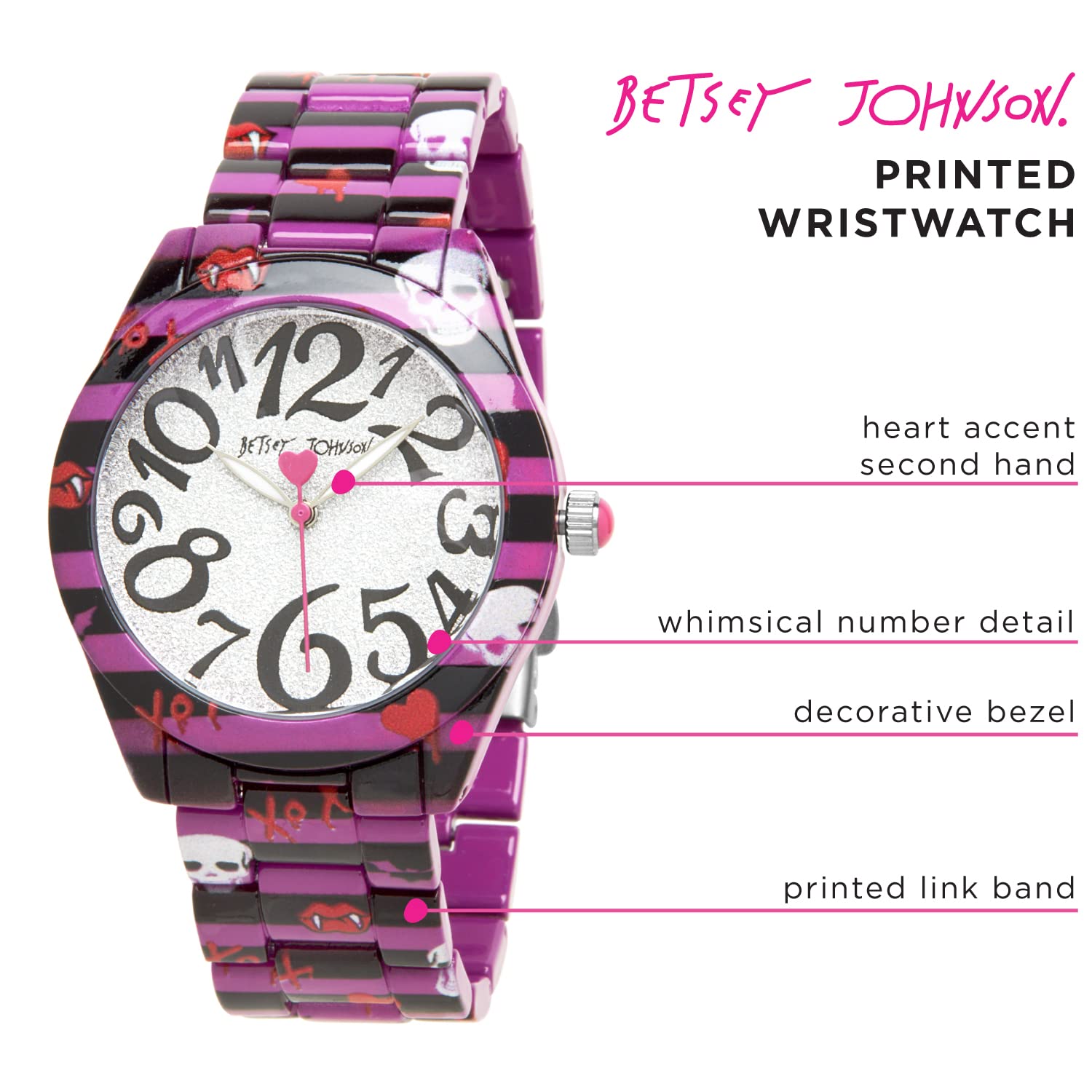 Betsey Johnson Women's Watch – Time Skating Wristwatch, 3 Hand Quartz Movement: BJW034