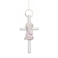 Cosmos R8001B Fine Porcelain Praying Girl on Cross Figurine, 5-Inch, Pink