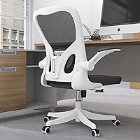 Office Chair - Ergonomic Office Chair with Lumbar Support & Flip Up Arms Home Office Desk Chairs Rockable High Back Swivel Computer Chair White Frame & Black Mesh Study Chair