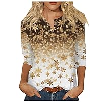 Women's Long Sleeve T Shirts Fashion Casual Round Neck 44989 with Buttons Loose Flower Printed Shirt Top, S-3XL