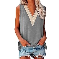 Women's Sleeveless Tank Tops Summer Tops For Women 2023 Trendy Causal Cute Tops Loose Fit Tie Dye Lace V Neck