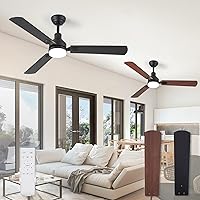 2 Pack 52 Inch Ceiling Fan With Light Remote Control, 3 Blades LED Indoor And Outdoor Ceiling Fans, Quiet Reversible DC Motor, Dual Finish Blades (Modern Black & Farmhouse Walnut)