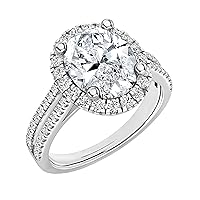 IGI Certified 18K Solid Gold Halo Engagement Ring for Women with 3.20 ctw, Oval (2.80 ct) & Round (0.40 ct) Lab Grown White Diamond