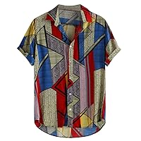 Funky Hawaiian Shirt for Men Short Sleeve Button Down Striped Beach Shirts Cotton Linen Beach Bowling Shirts