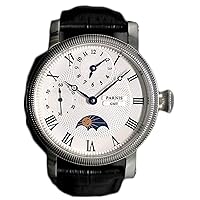 WhatsWatch Parnis Men's Hand Wind Mechanical Watch Two Times Moon Phase Seagull Movement St36-542