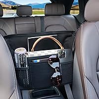 Black Car Handbag Holder Between Seats Suede Car Storage Bag Large Capacity 7 Compartment Purse Phone Ipad Automotive Consoles Organizer Safe Barrier of Pet Kids…