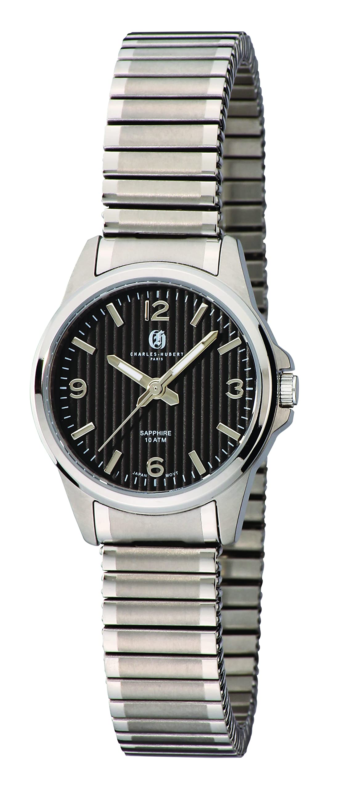 Charles-Hubert 6990-B Womens Titanium Black Dial Expansion Band Quartz Watch