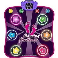 Bambilo Light Up Dance Mat for Kids, Boys & Girls Toys Ages 3 4 5 6 7 8 Year Old Gifts, Dancing Challenge Game Toys for Kids with 5 Game Modes | Wireless Bluetooth | Built in Music