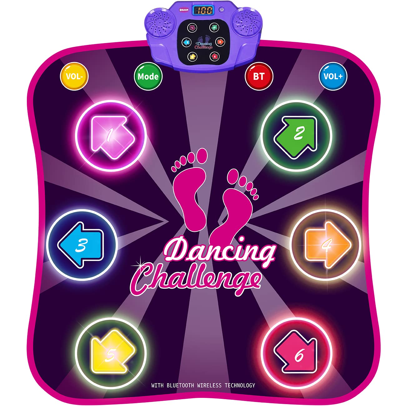 Bambilo Light Up Dance Mat for Kids, Boys & Girls Toys Ages 3 4 5 6 7 8 Year Old Gifts, Dancing Challenge Game Toys for Kids with 5 Game Modes | Wireless Bluetooth | Built in Music