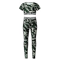 Kids Big Girl Camouflage Athletic Leggings with Dance Sport Crop Top Activewear Set Gym Yoga Workout Outfit