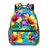 Hawaiian Colorful Flowers print Lightweight Bookbag Casual Laptop Backpack for Men Women College backpack