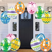 12 Colorful Inflatable Easter Eggs Outdoor Decorations - 18Inch Giant Egg Blow Ups for Yard & Home, Large Decorative Hanging Inflatables Holiday Party Decor Kit