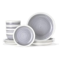 American Atelier Spiral Dinnerware Set – 12-Piece Stonware Party Collection w/ 4 Dinner Salad Plates, 4 Bowls – Unique Gift Idea for Any Special Occasion or Birthday, Steel