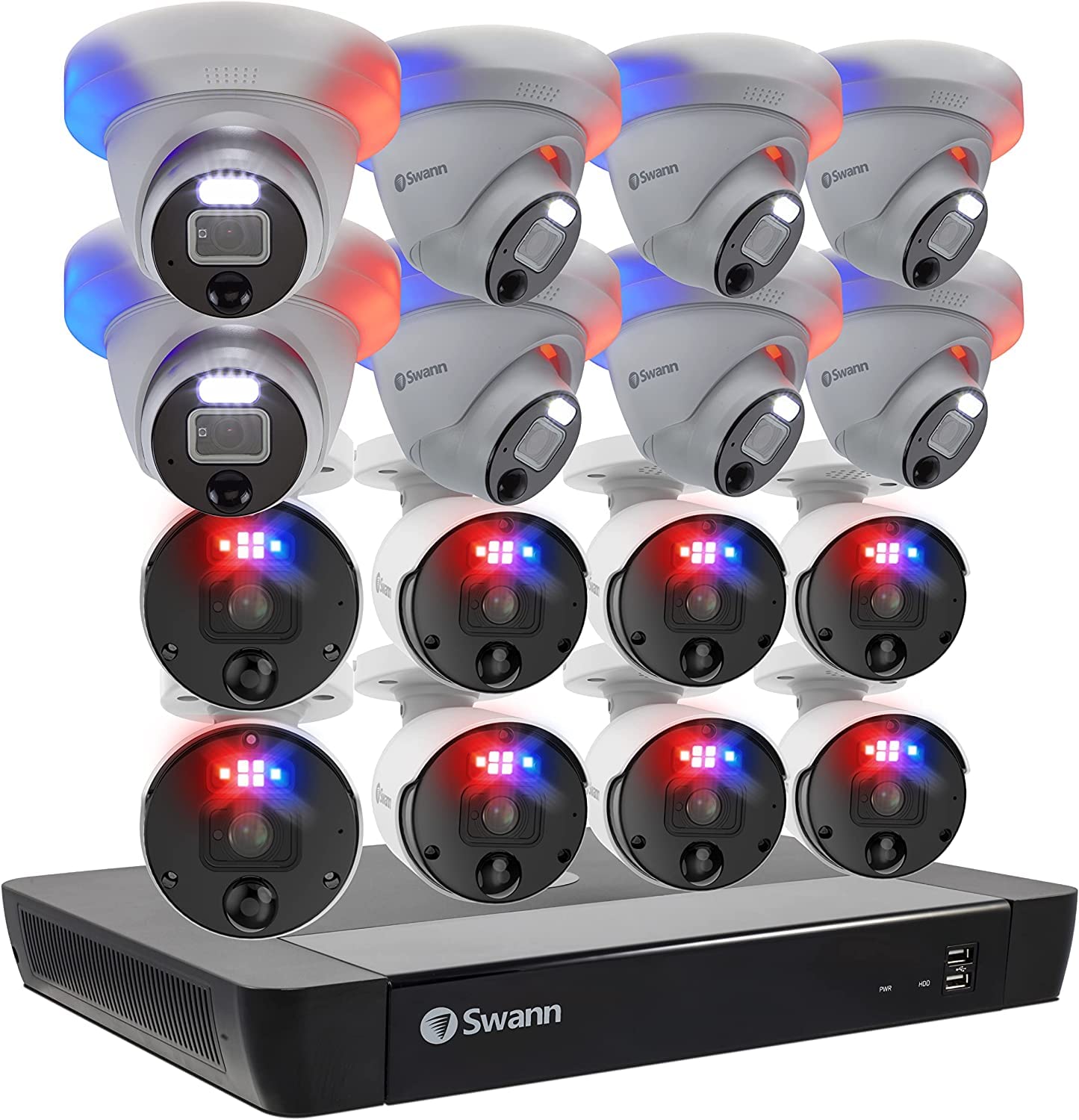 Swann Cameras for Home Security with 4TB HDD, 16 Channel 16 Cam Security Camera, POE Cat5e NVR 12MP HD, Indoor Outdoor Wired Surveillance Camera Systems, Color Night Vision, Heat Motion Detection