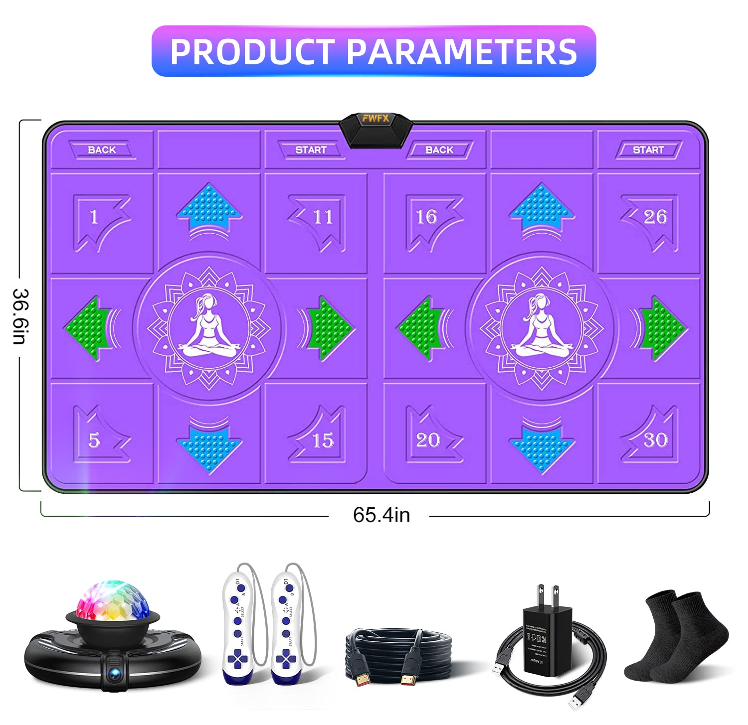 FWFX Electronic Dance Mats - Exercise Fitness Dance Pad Game for TV, Double Dancing Game for Kids and Adults, Wireless Musical Dancing Mat, Xmas Gifts for 6 7 8 9 10 11 12 Year Old Girls