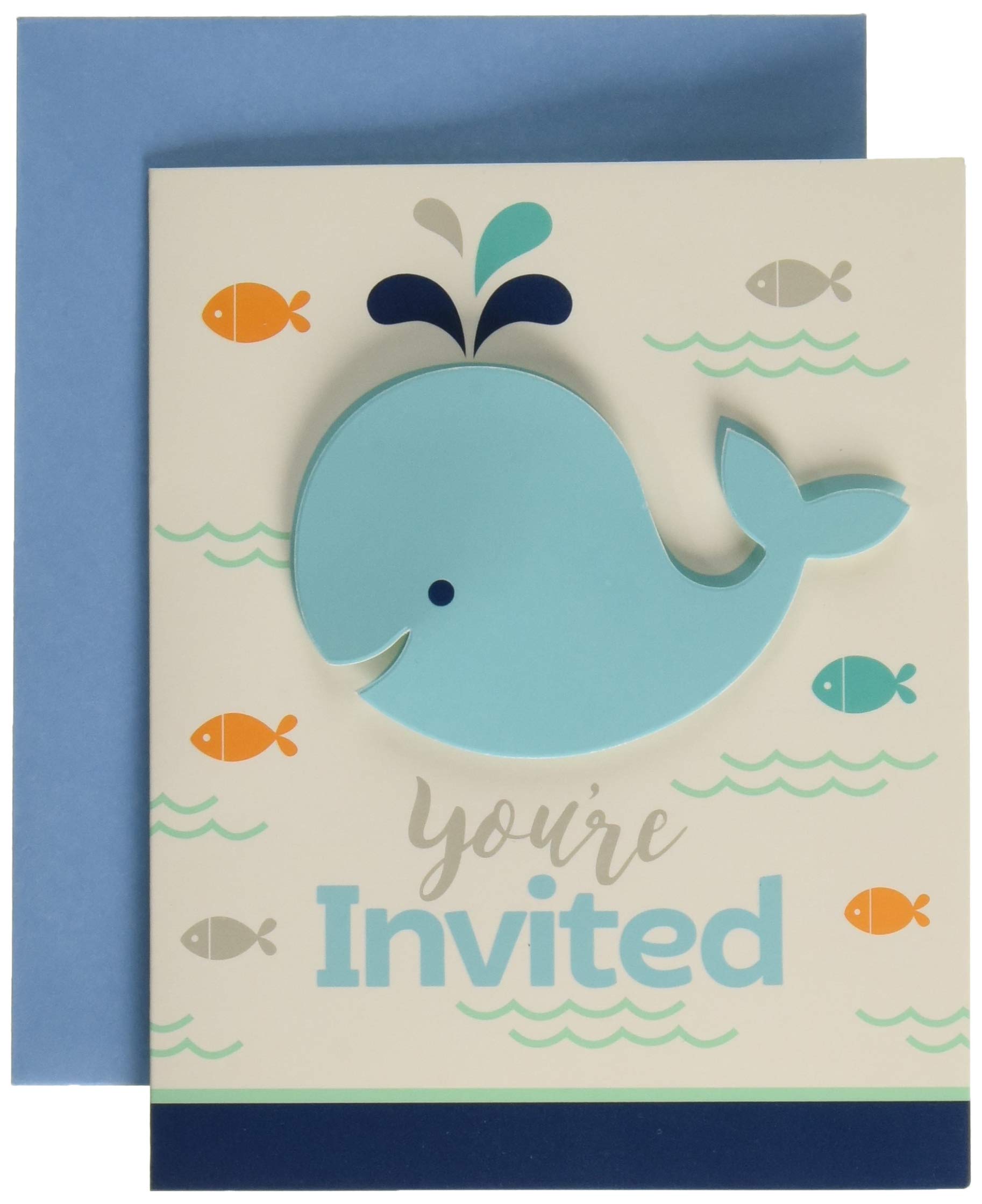 Creative Converting 324427 Blue Baby Whale Foldover Invitation