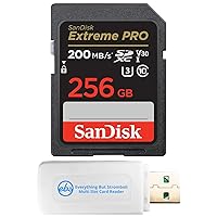 SanDisk 256GB Extreme Pro SDXC Memory Card Works with Panasonic Lumix DC-G9 II Mirrorless Camera (SDSDXXD-256G-GN4IN) U3 C10 V30 Bundle with (1) Everything But Stromboli MicroSD & SD Card Reader