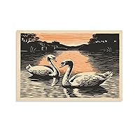 HighonHi Wall Art for Bathroom Two Swans Swimming In Water Canvas Picture Sweet Princess Swan Canvas Print Bathroom Decor Wall Art 8x12inch
