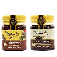 Bundle of Mujeza Raw Honey & Mujeza Black Seed Raw Honey (Black Cumin - Nigella Seeds) – 100% Organic Honey Unheated, Unfiltered and Unpasteurized Gluten Free Non GMO Pure Honey (250g / 8.8oz each)