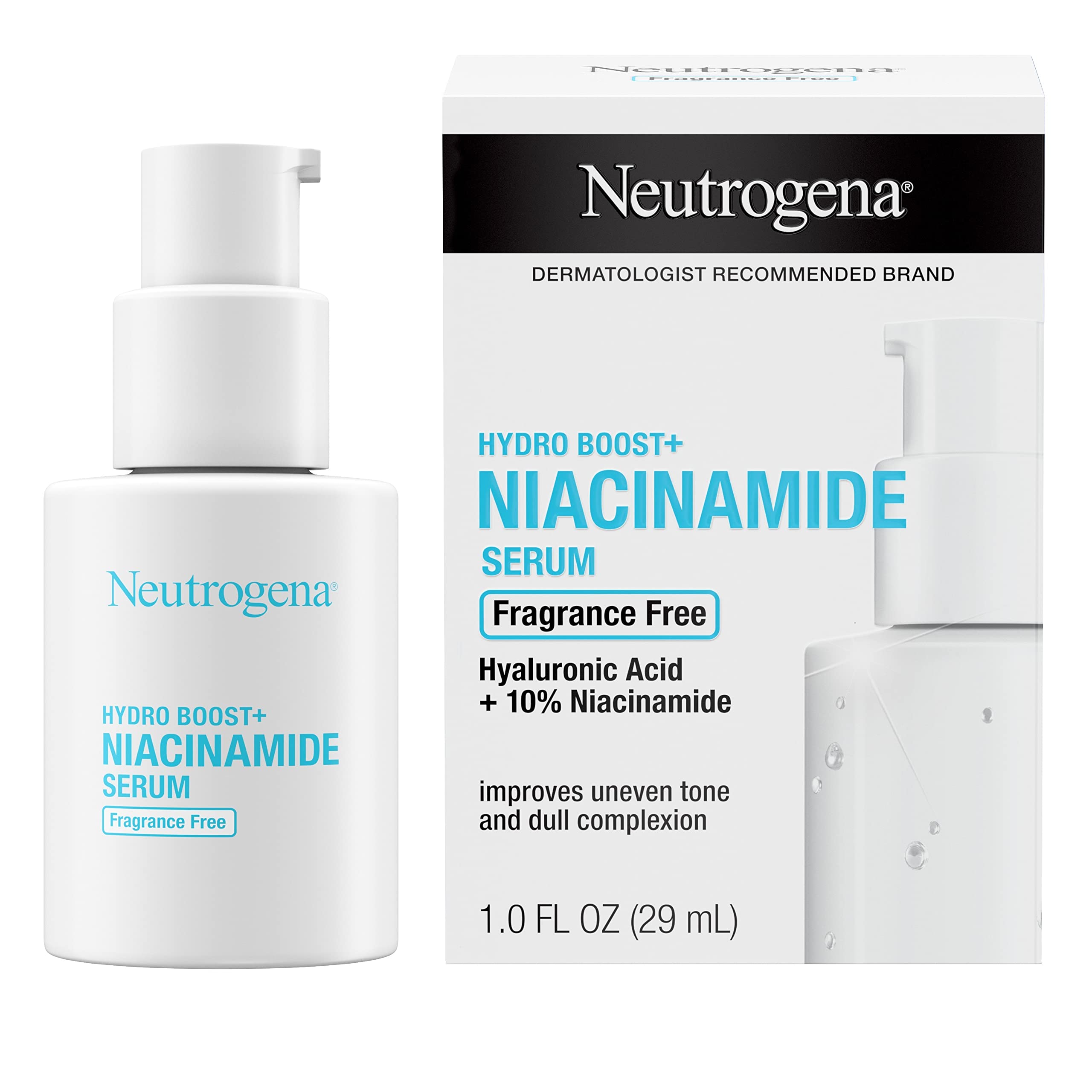 Neutrogena Hydro Boost + Niacinamide Serum for Face with Hyaluronic Acid & Vitamin B3, Multi-Action Face Serum to Hydrate & Improve Skin Complexion & Refine Look of Pores, Fragrance Free, 1 oz