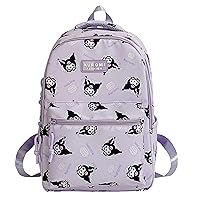 Cartoon Kuromi All Over Print Casual Backpack Laptop Backpack Travel Hiking Rucksack Daypack Purple