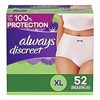 Always Discreet Adult Incontinence & Postpartum Incontinence Underwear for Women, X-Large, Maximum Protection, Disposable 26 Count x 2 Packs (52 Count total) (Packaging May Vary)